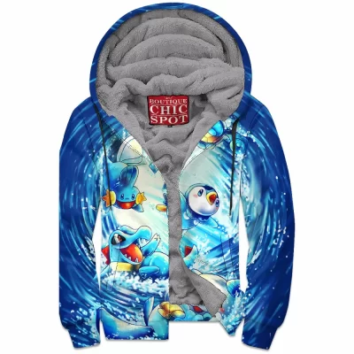 Anime Zip-Fleece-Hoodie, Water Pokemon Zip-Fleece-Hoodie