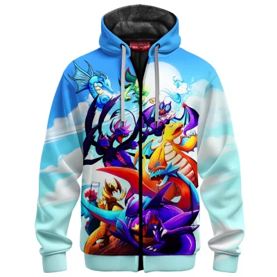 Anime Zip-Fleece-Hoodie, Dragon Pokemon Zip-Fleece-Hoodie