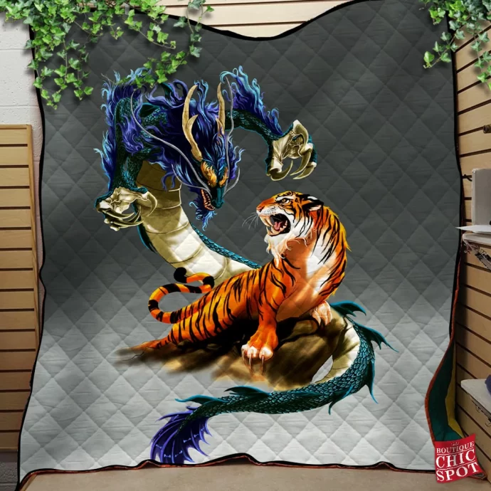 Tiger And Dragon Quilt Blanket