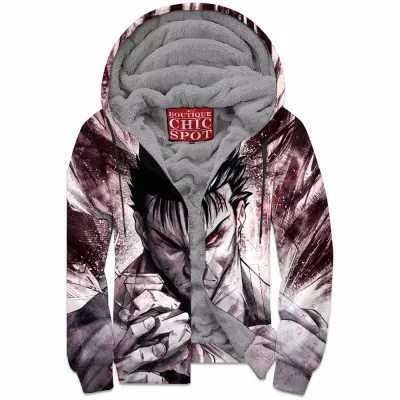 Anime Zip-Fleece-Hoodie, Berserk Zip-Fleece-Hoodie, Guts Zip-Fleece-Hoodie
