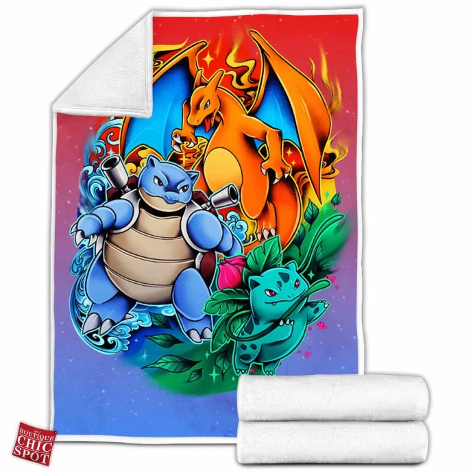 Charizard Blastoise Ivysaur Fleece Blanket