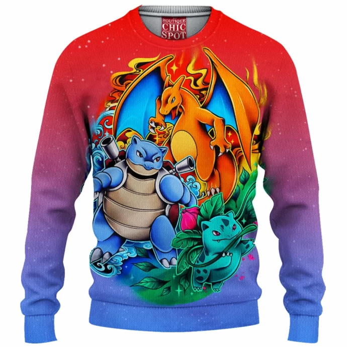 Charizard Blastoise Ivysaur Knitted Sweater