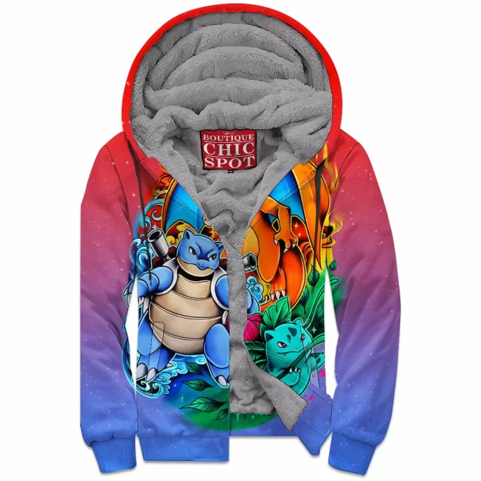 Charizard Blastoise Ivysaur Zip Fleece Hoodie