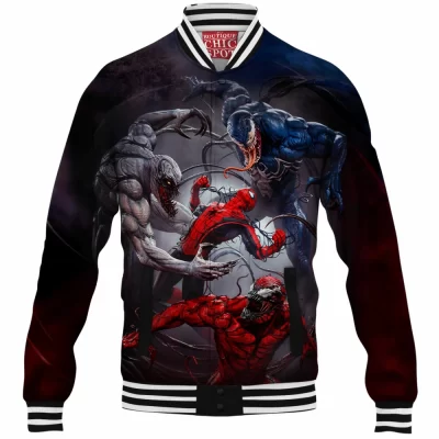 Comic Baseball-Jacket, Symbiote Baseball-Jacket, Carnage Baseball-Jacket, Venom Baseball-Jacket, Anti-Venom Baseball-Jacket, Spider-man Baseball-Jacket