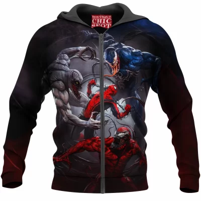 Comic Zip-Hoodie, Symbiote Zip-Hoodie, Carnage Zip-Hoodie, Venom Zip-Hoodie, Anti-Venom Zip-Hoodie, Spider-man Zip-Hoodie