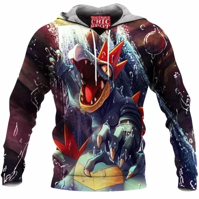 Anime Fleece-Hoodie, Feraligatr Fleece-Hoodie, Pokemon Fleece-Hoodie