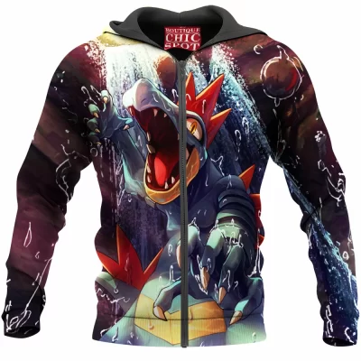Anime Zip-Hoodie, Feraligatr Zip-Hoodie, Pokemon Zip-Hoodie