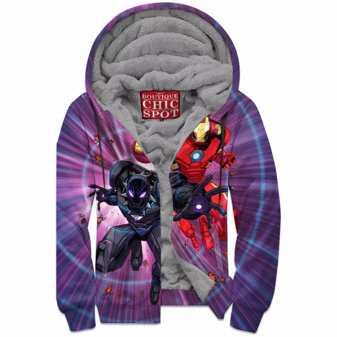 Black Panther Iron Man Zip Fleece Hoodie