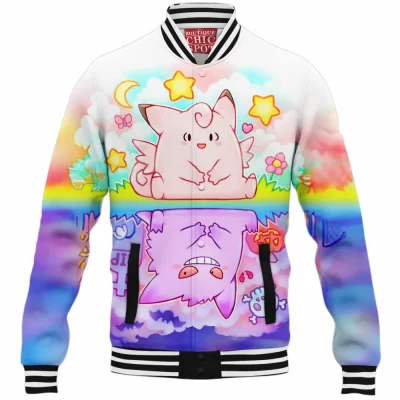 Anime Baseball-Jacket, Clefable Baseball-Jacket, Gengar Baseball-Jacket, Pokemon Baseball-Jacket
