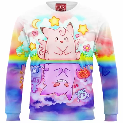 Pokemon Zip Sweatshirt, Anime Zip Sweatshirt, Gengar Zip Sweatshirt, Clefable Zip Sweatshirt