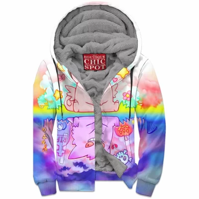 Anime Zip-Fleece-Hoodie, Clefable Zip-Fleece-Hoodie, Gengar Zip-Fleece-Hoodie, Pokemon Zip-Fleece-Hoodie