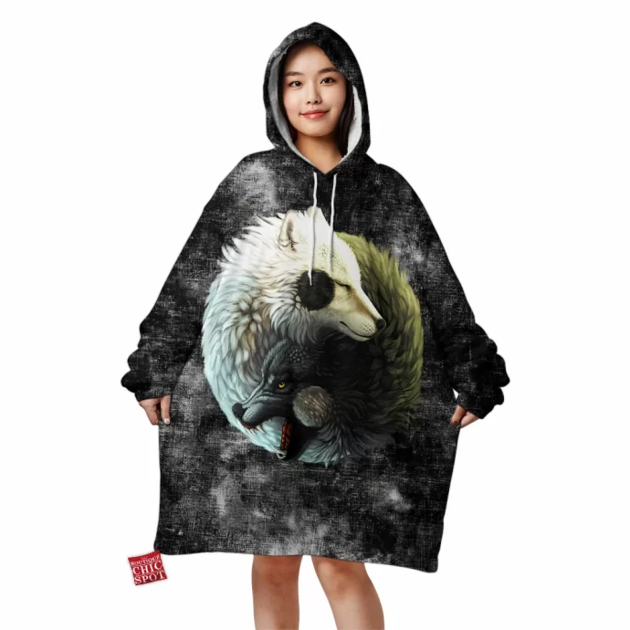 Yin Yang Wolves Blanket Hoodie