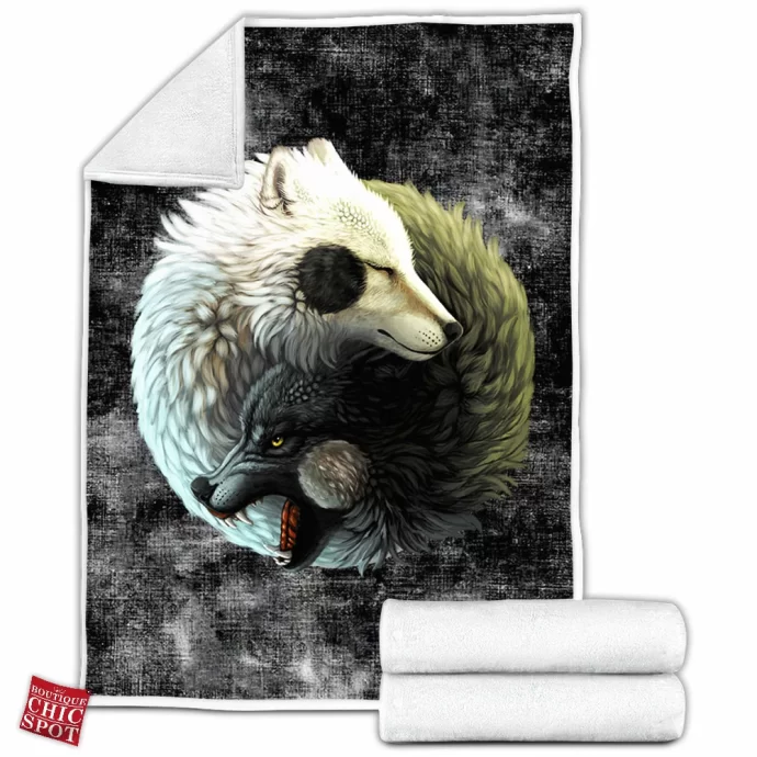 Yin Yang Wolves Fleece Blanket