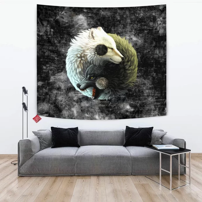 Yin Yang Wolves Tapestry