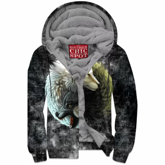 Yin Yang Wolves Zip Fleece Hoodie