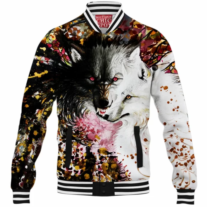 Black And White Wolf Baseball Jacket