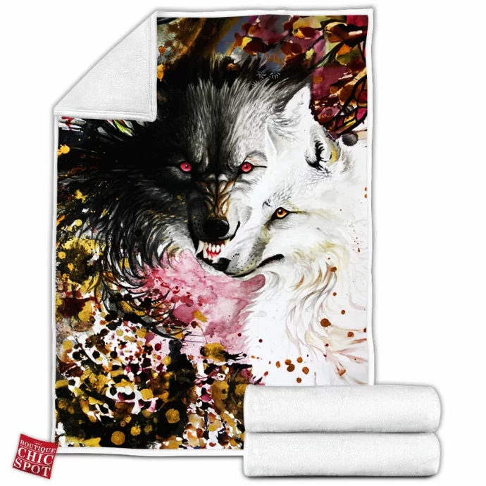 Black And White Wolf Fleece Blanket