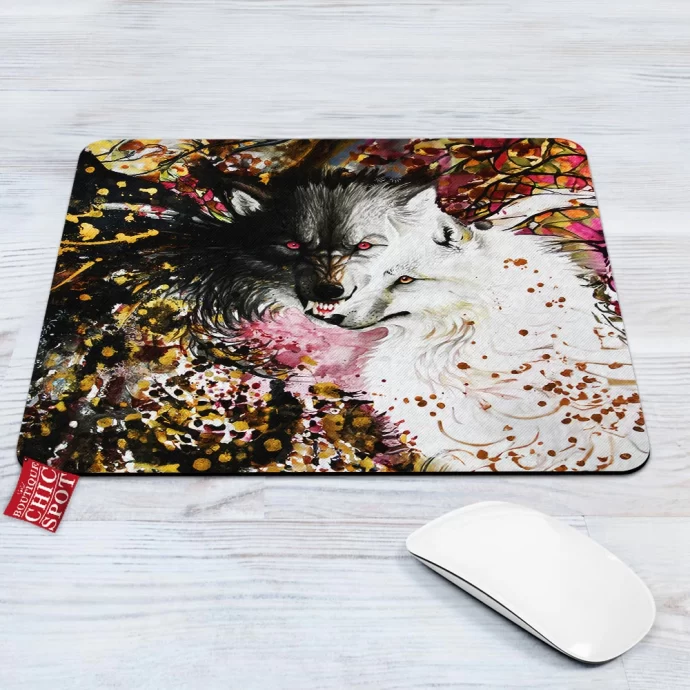 Black And White Wolf Mouse Pad