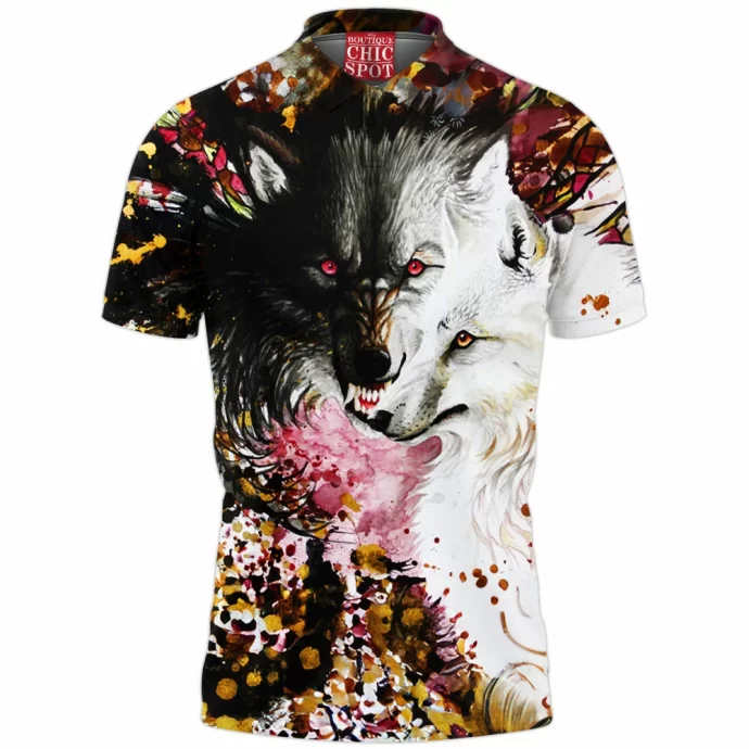 Black And White Wolf Polo Shirt