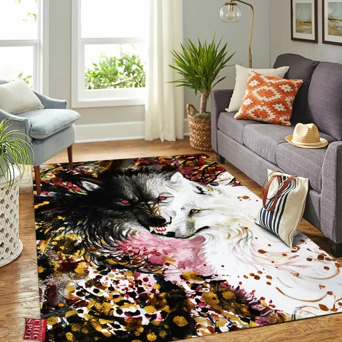 Black And White Wolf Rectangle Rug