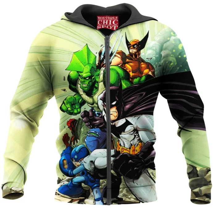 Batman Megaman Wolverine Zip Hoodie