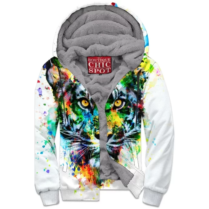 Watercolor Tiger Zip Fleece Hoodie