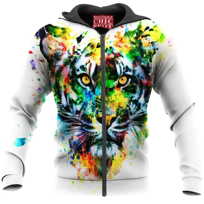 Watercolor Tiger Zip Hoodie