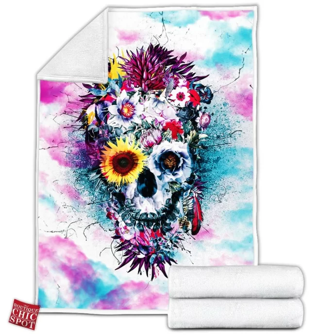 Flower Skull Fleece Blanket