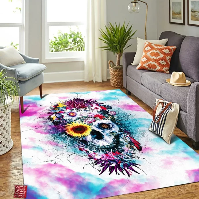 Flower Skull Rectangle Rug