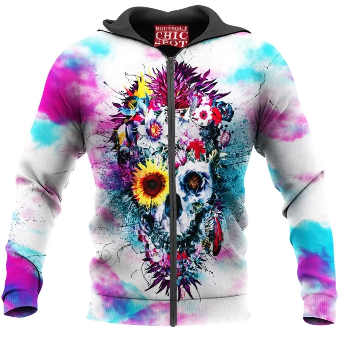 Flower Skull Zip Hoodie