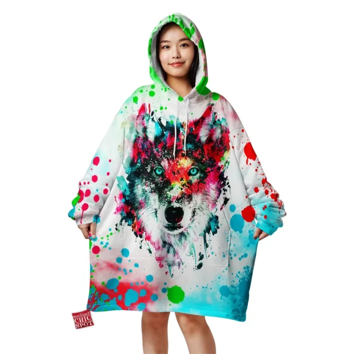 Watercolor Wolf Blanket Hoodie