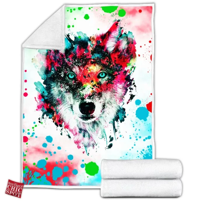 Watercolor Wolf Fleece Blanket