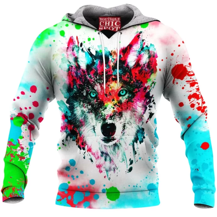 Watercolor Wolf Fleece Hoodie