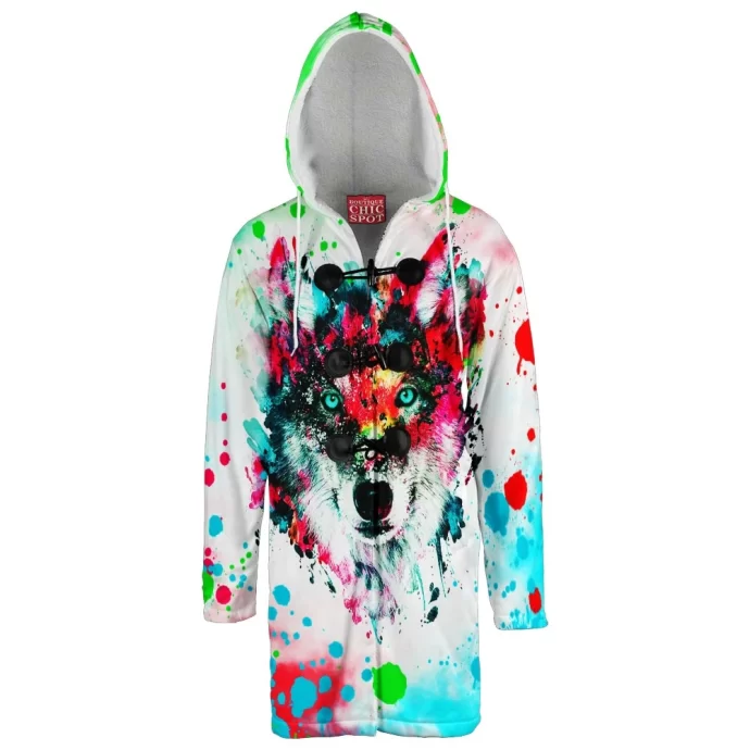 Watercolor Wolf Hooded Cloak Coat