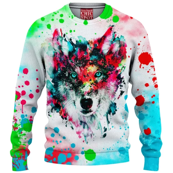 Watercolor Wolf Knitted Sweater