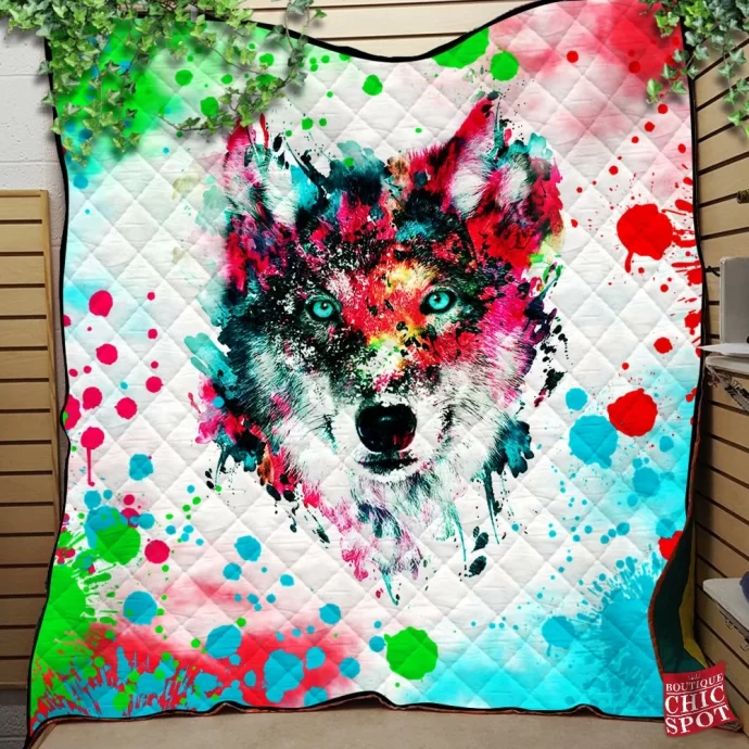 Watercolor Wolf Quilt Blanket