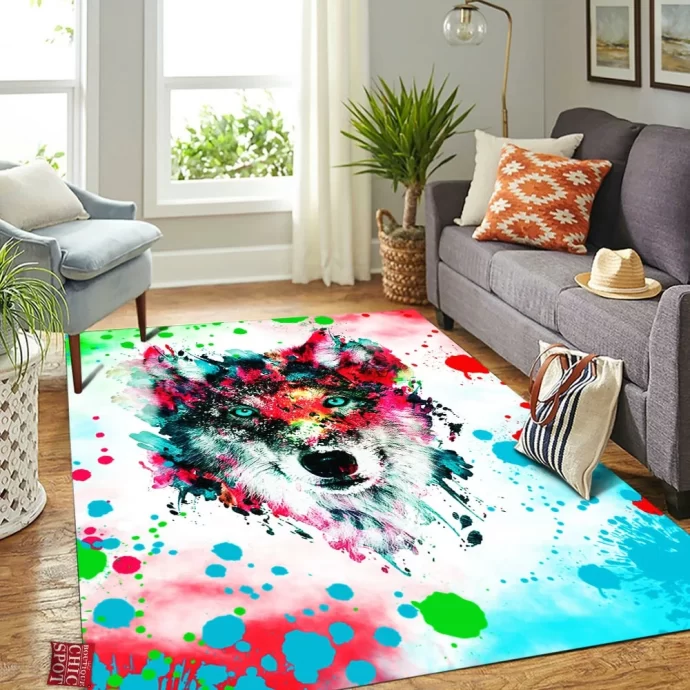 Watercolor Wolf Rectangle Rug