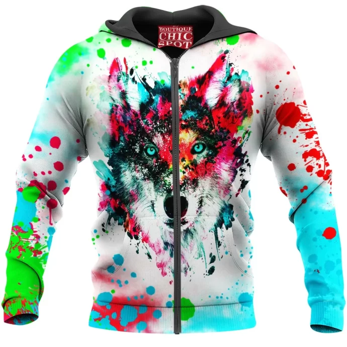 Watercolor Wolf Zip Hoodie