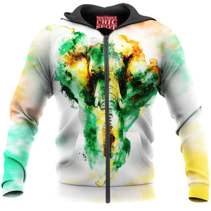 Watercolor Elephant Zip Hoodie