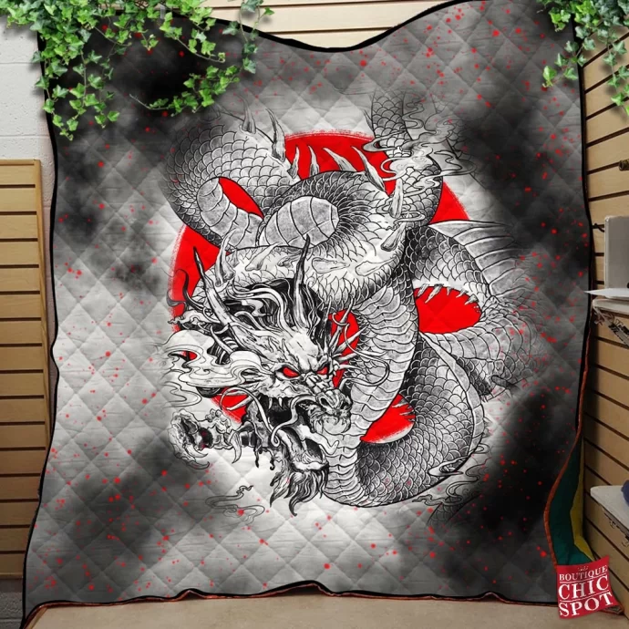 Japanese Dragon Quilt Blanket