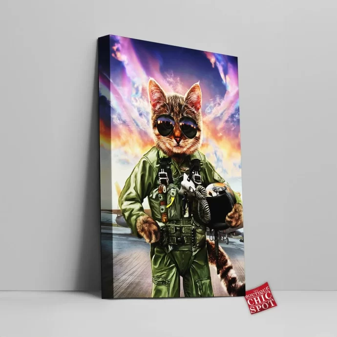 Cat Pilot in the Air Force Canvas Wall Art