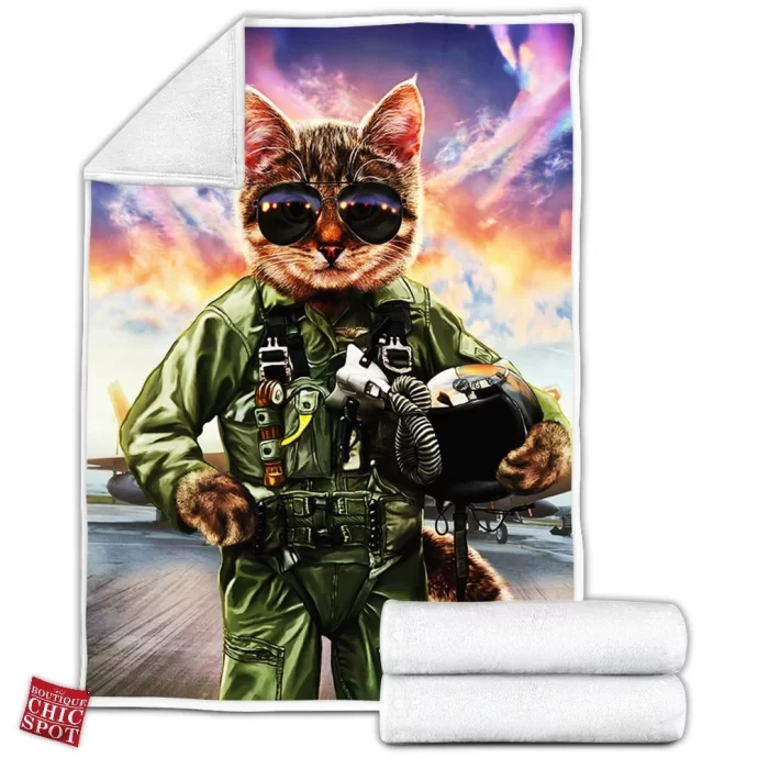 Cat Pilot in the Air Force Fleece Blanket