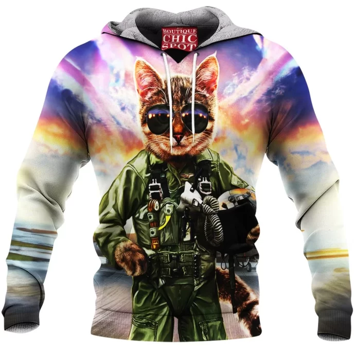 Cat Pilot in the Air Force Fleece Hoodie