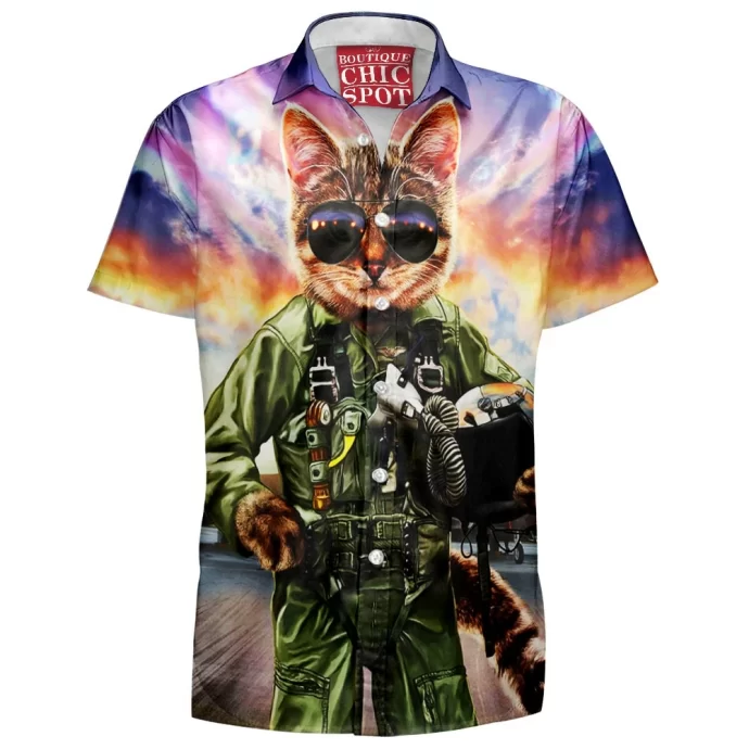 Cat Pilot in the Air Force Hawaiian Shirt