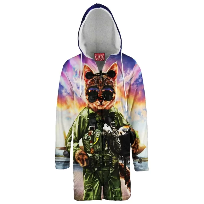 Cat Pilot in the Air Force Hooded Cloak Coat