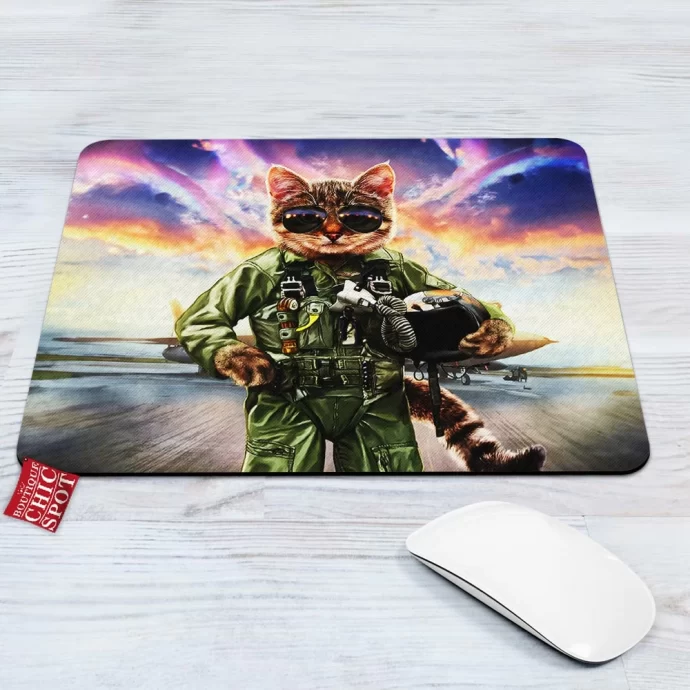 Cat Pilot in the Air Force Mouse Pad