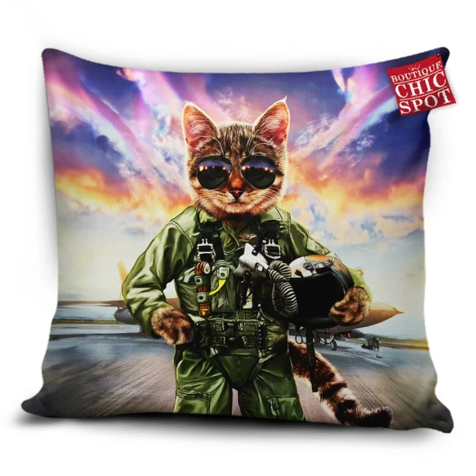 Cat Pilot in the Air Force Pillow Cover