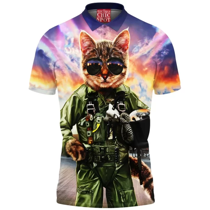 Cat Pilot in the Air Force Polo Shirt