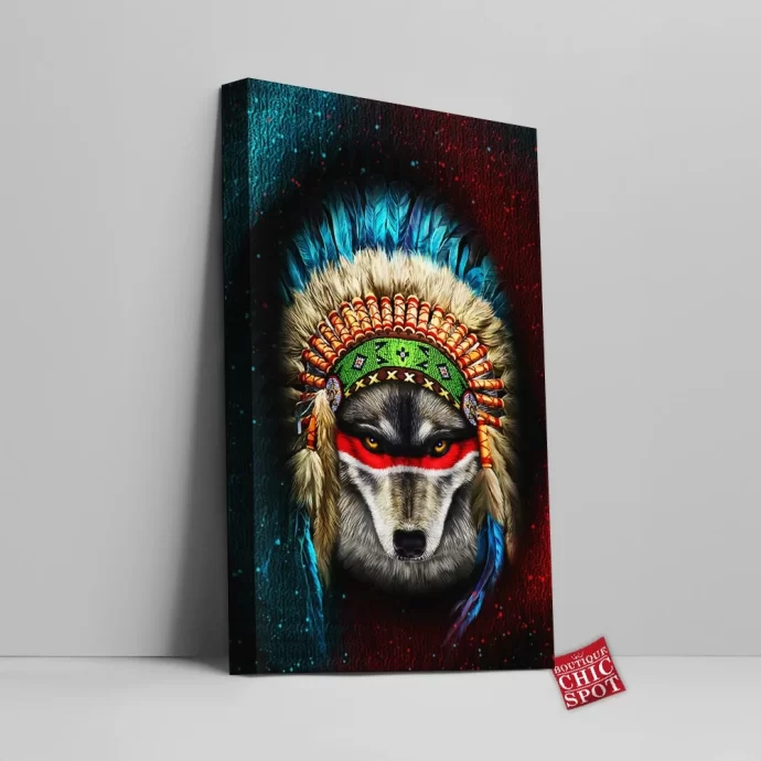 Indian War Chief Wolf Canvas Wall Art