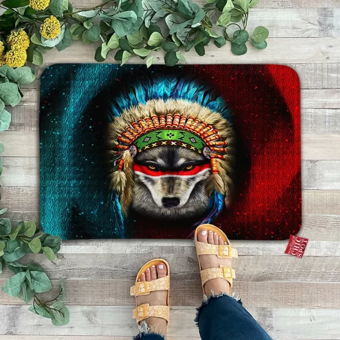 Indian War Chief Wolf Doormat